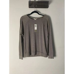 Joan Vass Womens Large Black Brown Shirt Striped Knit Top Small  Pullover NWT